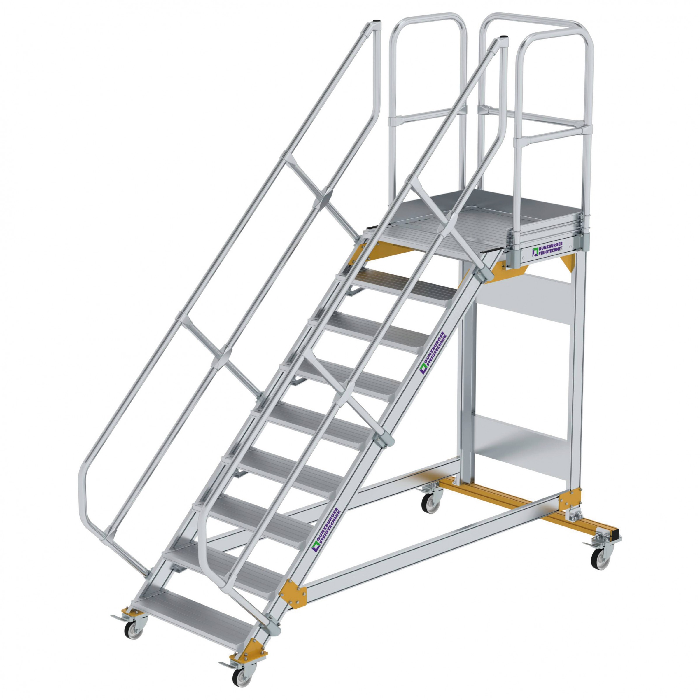 Aluminium-Plattform-Treppe fahrbar 45°, Stufenbreite 800 mm, 4 Stufen