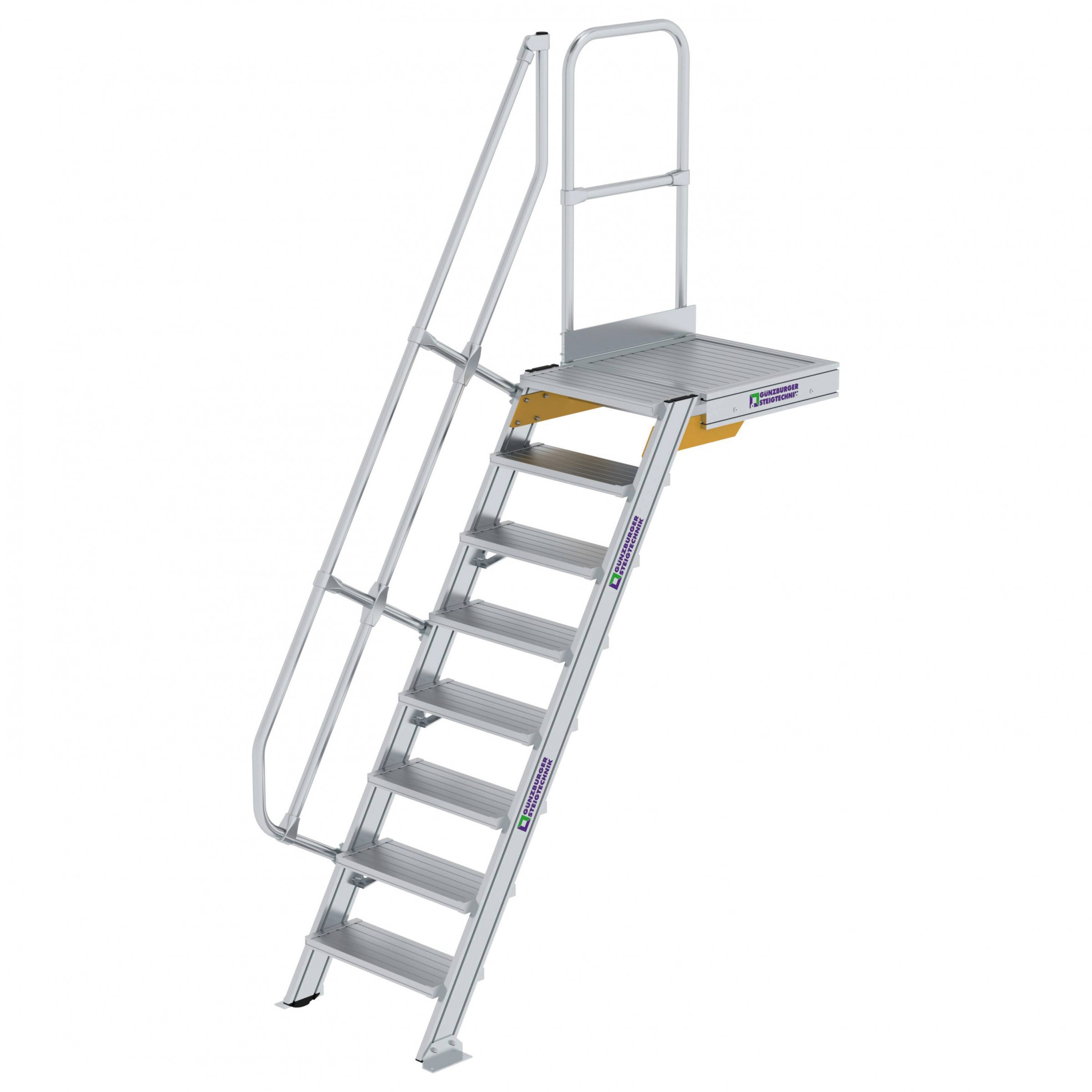 Aluminium-Treppe 60° mit Podest, Stufenbreite 600 mm, 4 Stufen