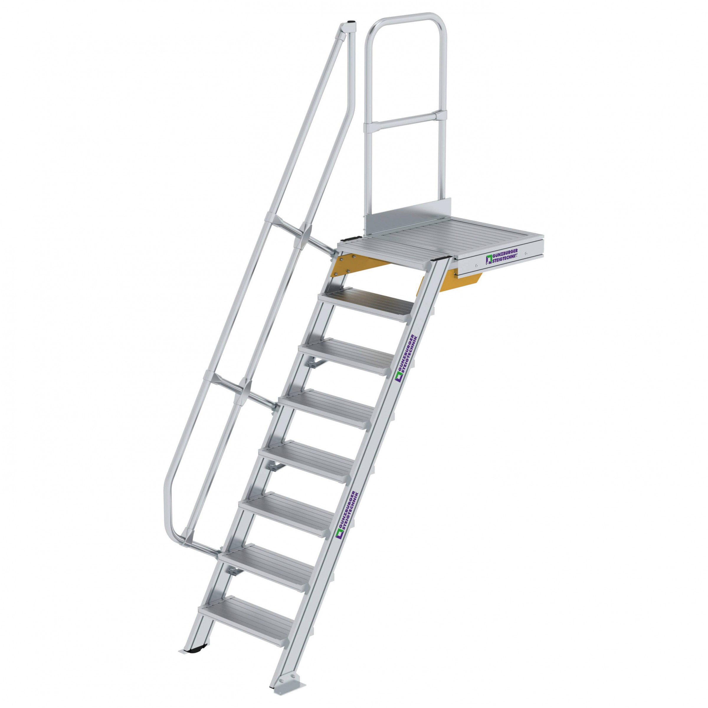 Aluminium-Treppe 60° mit Podest, Stufenbreite 600 mm, 4 Stufen Aluminium-Treppe 60° mit Podest, Stufenbreite 600 mm, 4 Stufen