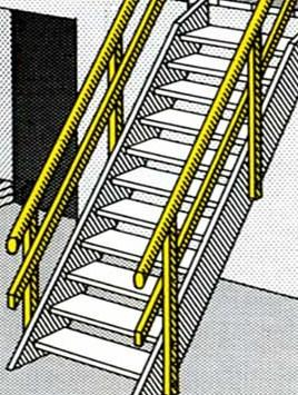 Zweiter Handlauf für Treppe mit Plattform  45°, 14 Stufen
