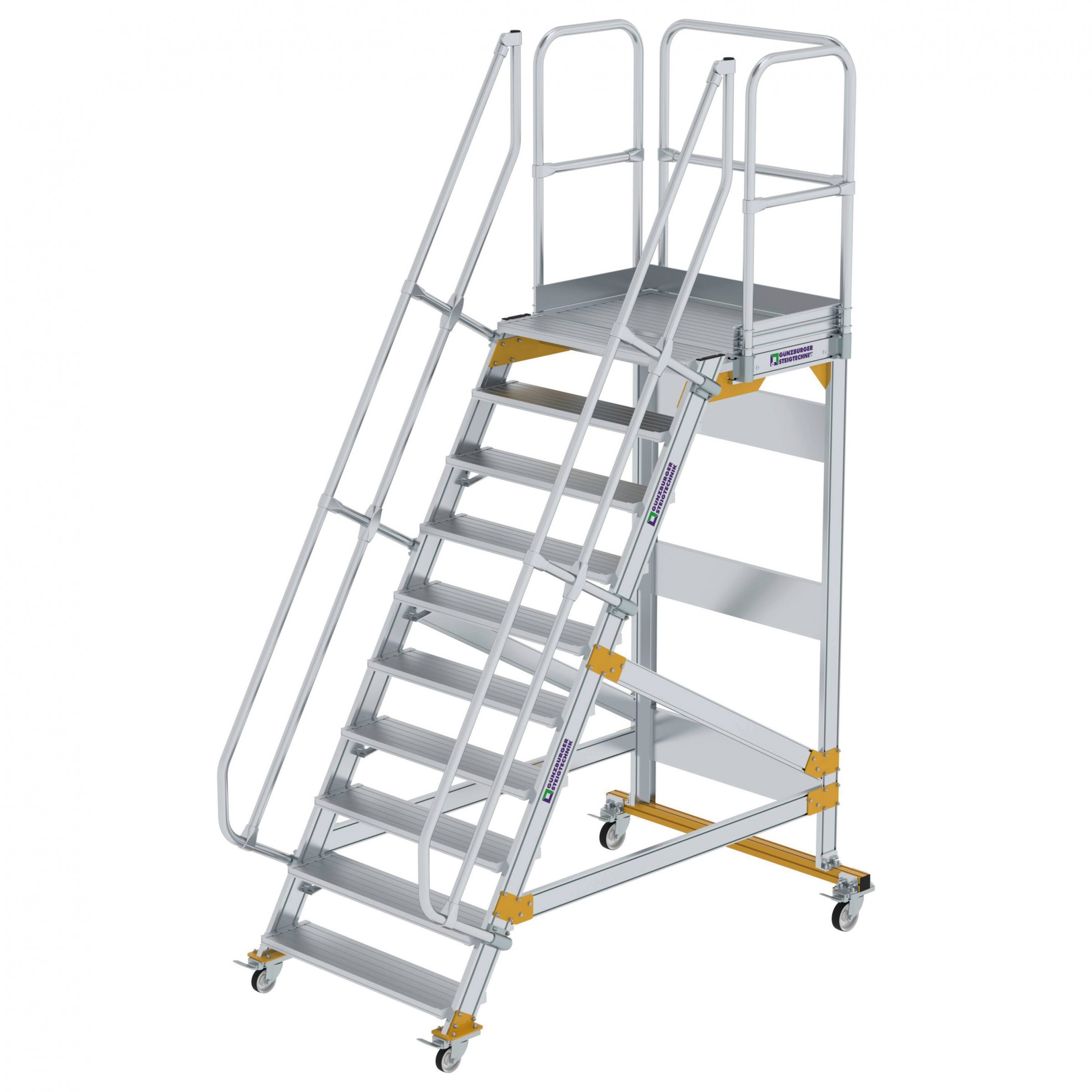 Aluminium-Plattform-Treppe fahrbar 60°, Stufenbreite 1000 mm, 16 Stufen