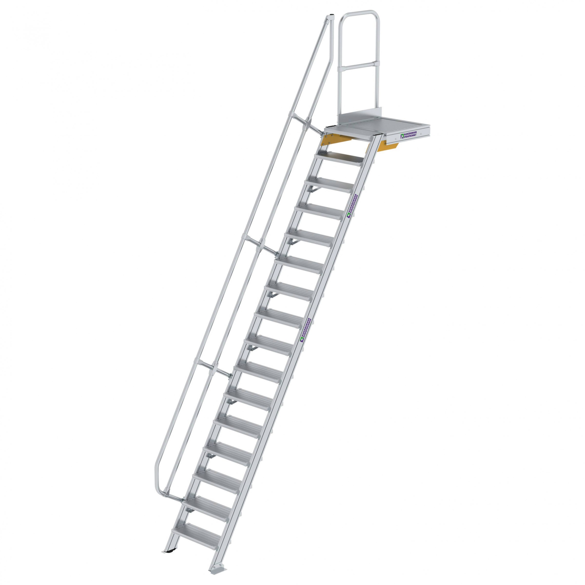 Aluminium-Treppe 60° mit Podest, Stufenbreite 600 mm, 4 Stufen Aluminium-Treppe 60° mit Podest, Stufenbreite 600 mm, 4 Stufen