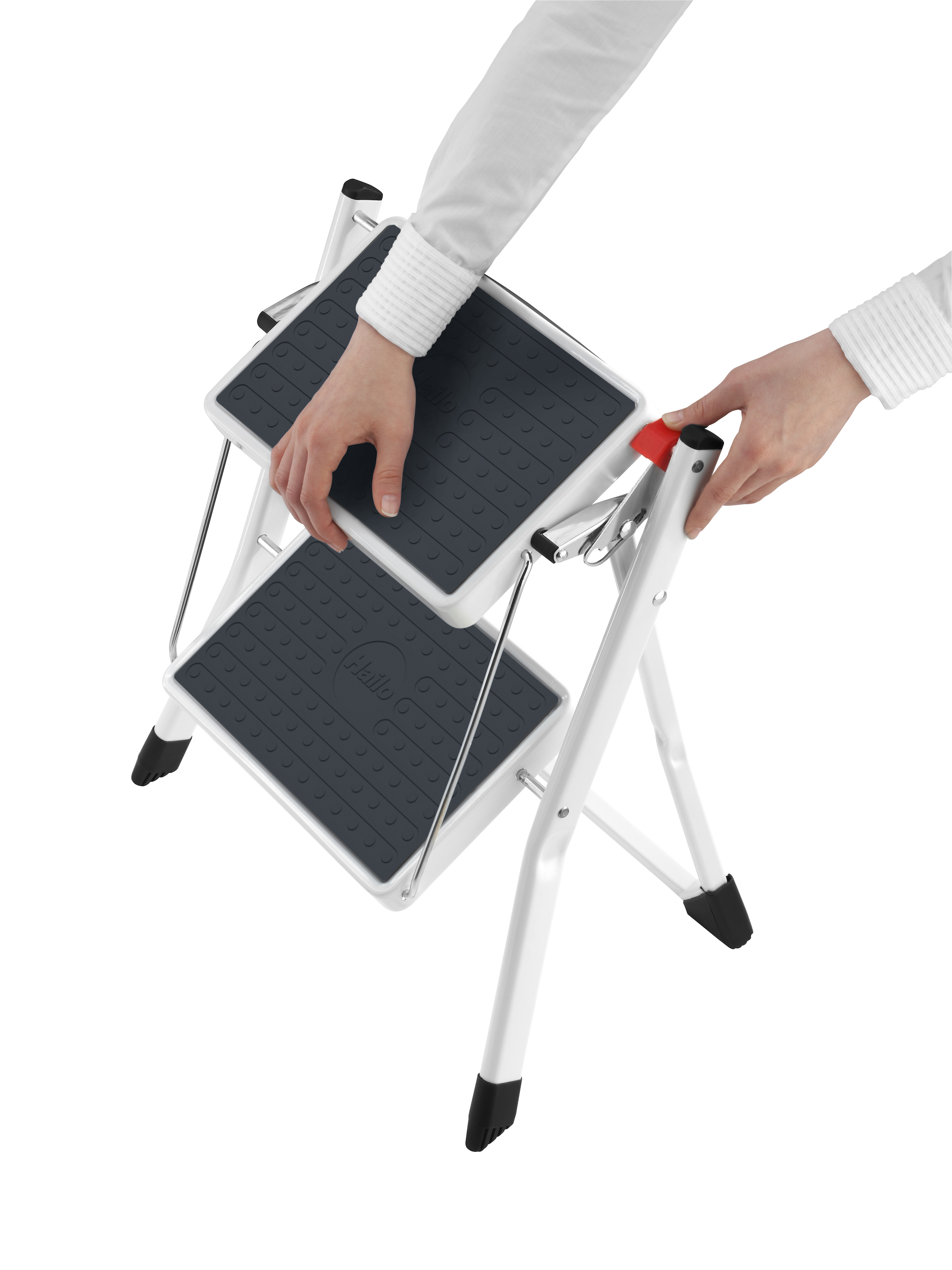 Mini - Stahl-Klapptritt, 2 Stufen, weiß Mini - Stahl-Klapptritt, 2 Stufen, weiß