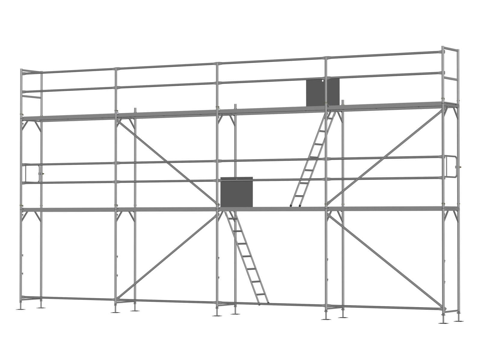 Stahl Traufseitengerüst 60 m² - 2,5 m Felder - 10 m lang - 6 m Arbeitshöhe, Grundgerüst inkl. Aufstieg / Befestigung