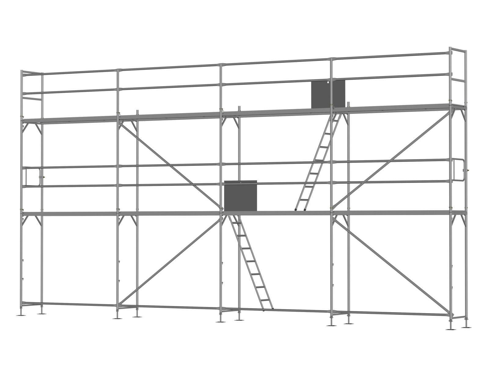 Stahl Traufseitengerüst 60 qm - 2,5 m Felder - 10 m lang - 6 m Arbeitshöhe, Grundgerüst inkl. Aufstieg / Befestigung