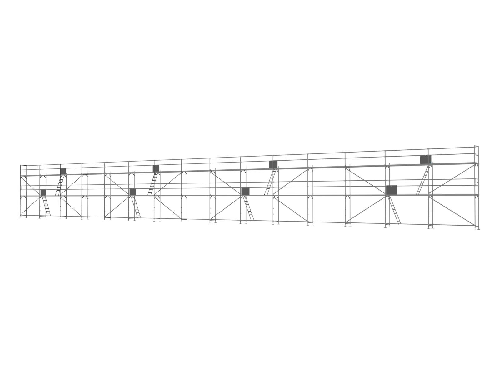 Stahl Traufseitengerüst 360 qm - 3,0 m Felder - 60 m lang - 6 m Arbeitshöhe - Basis-Gerüst inkl. Aufstieg & Befestigung