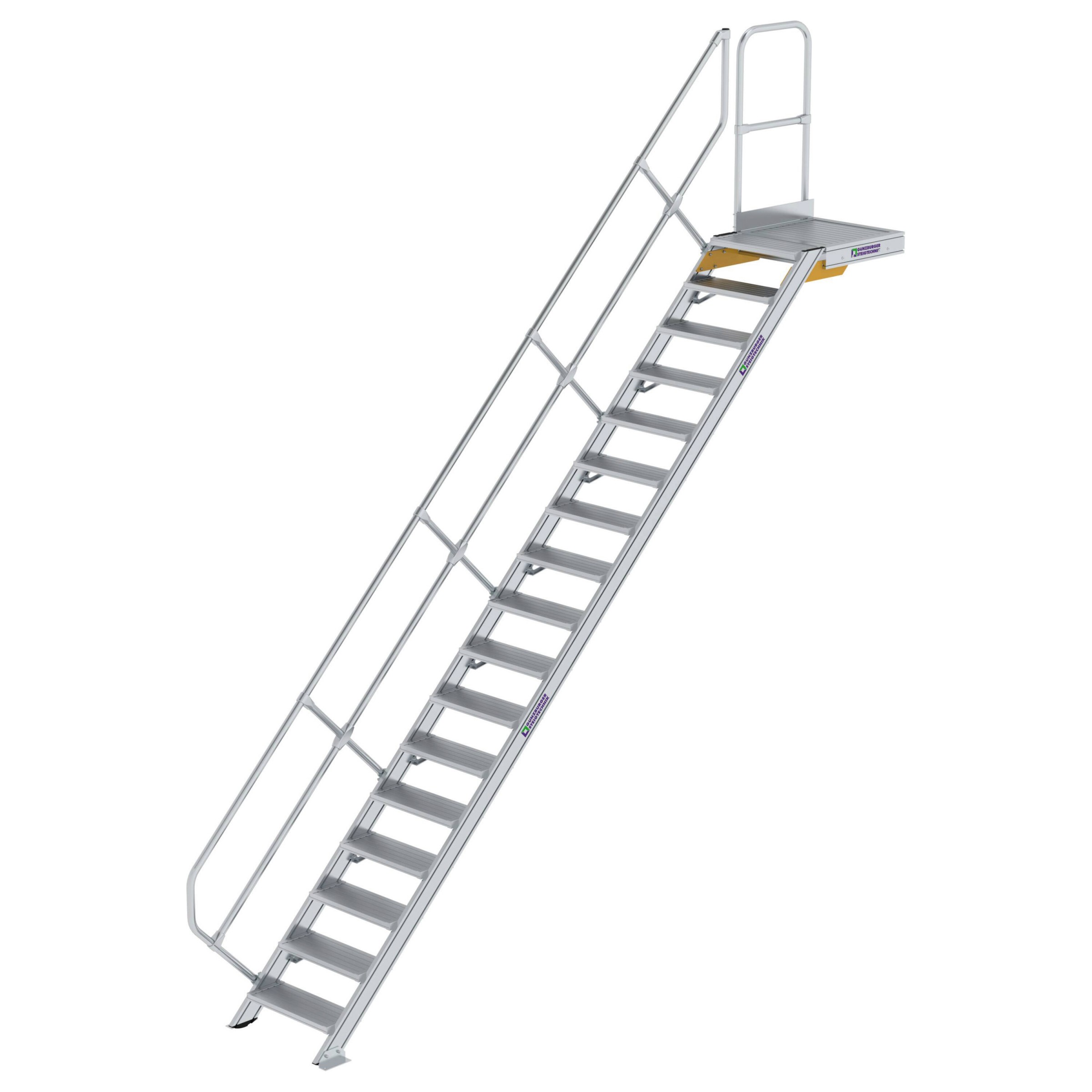 Aluminium-Treppe mit Plattform, 45°, 18 Stufen