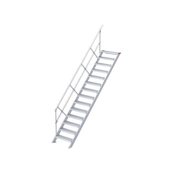 Treppe, 45° Steigwinkel, 1000 mm Stufenbreite, Alu gerieft, 4 Stufen