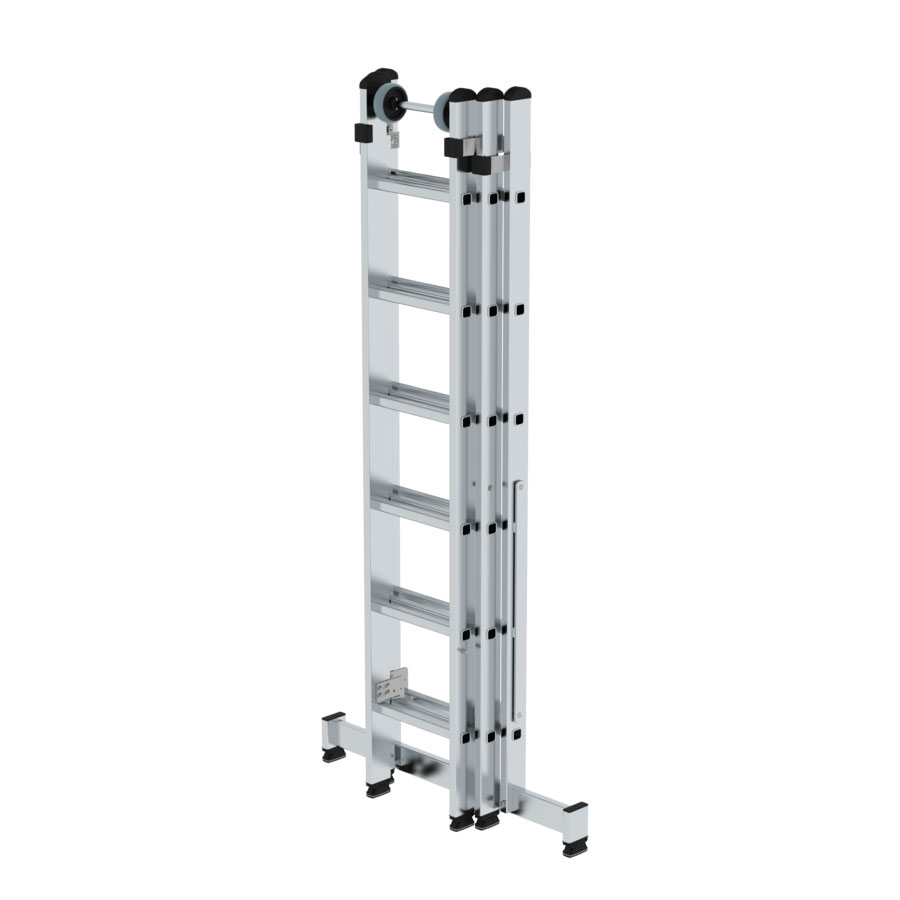 Aluminium-Mehrzweckleiter 3-teilig mit nivello®-Traverse - 3x6 Sprossen