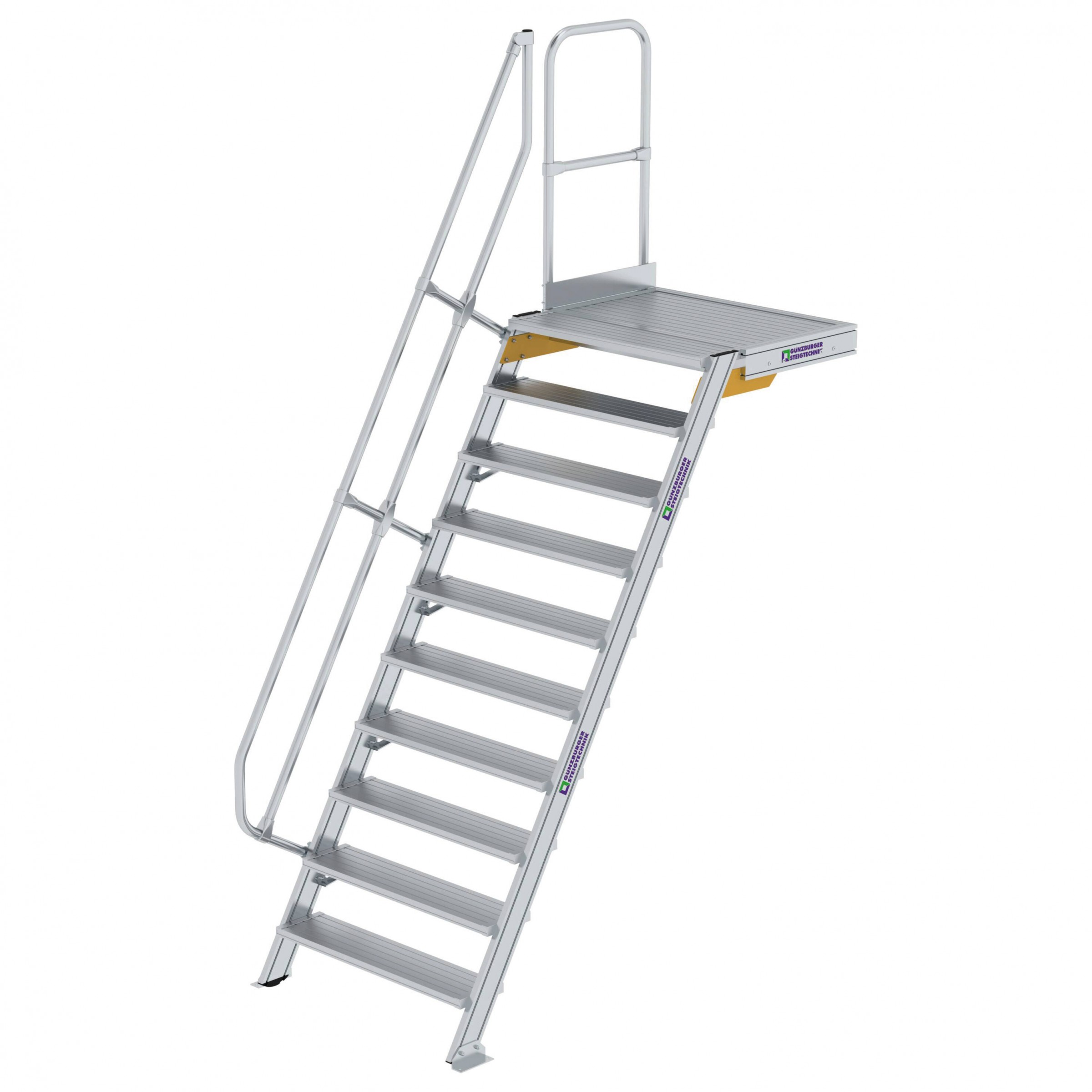 Aluminium-Treppe 60° mit Podest, Stufenbreite 1000 mm, 4 Stufen Aluminium-Treppe 60° mit Podest, Stufenbreite 1000 mm, 4 Stufen