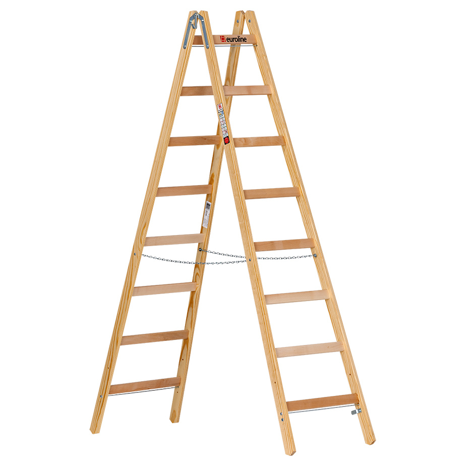 Holz-Sprossenstehleiter mit Eimerhaken, 2 x 5 Sprossen