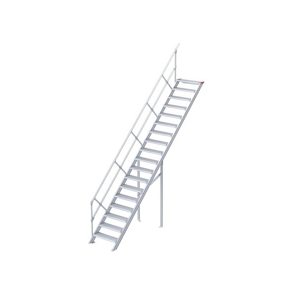 Treppe, 45° Steigwinkel, 600 mm Stufenbreite, Alu gerieft, 4 Stufen