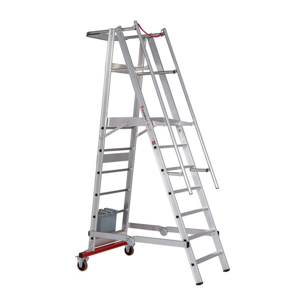 PREMIUM line Aluminium-Podestleiter fahrbar, klappbar, 5 Stufen