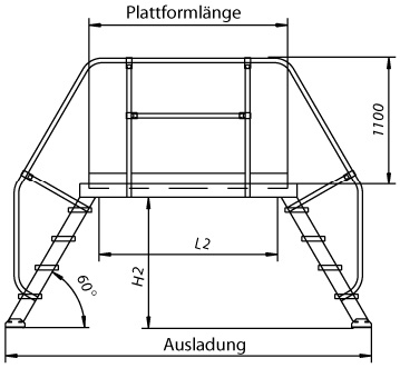 Aluminium-Überstieg 60°, Stufenbreite 600 mm, 3 Stufen