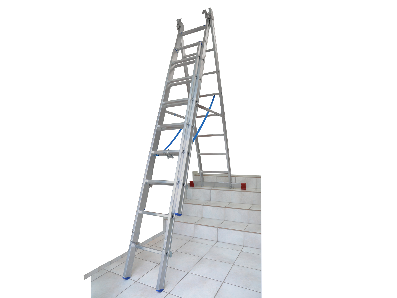 Mehrzweckleiter "Handwerkerausführung plus" 3-teilig, 41/47/53 cm breit mit Aussteifungsstreben an den Leiternteilen und an den Traversen, 3x12 Sprossen