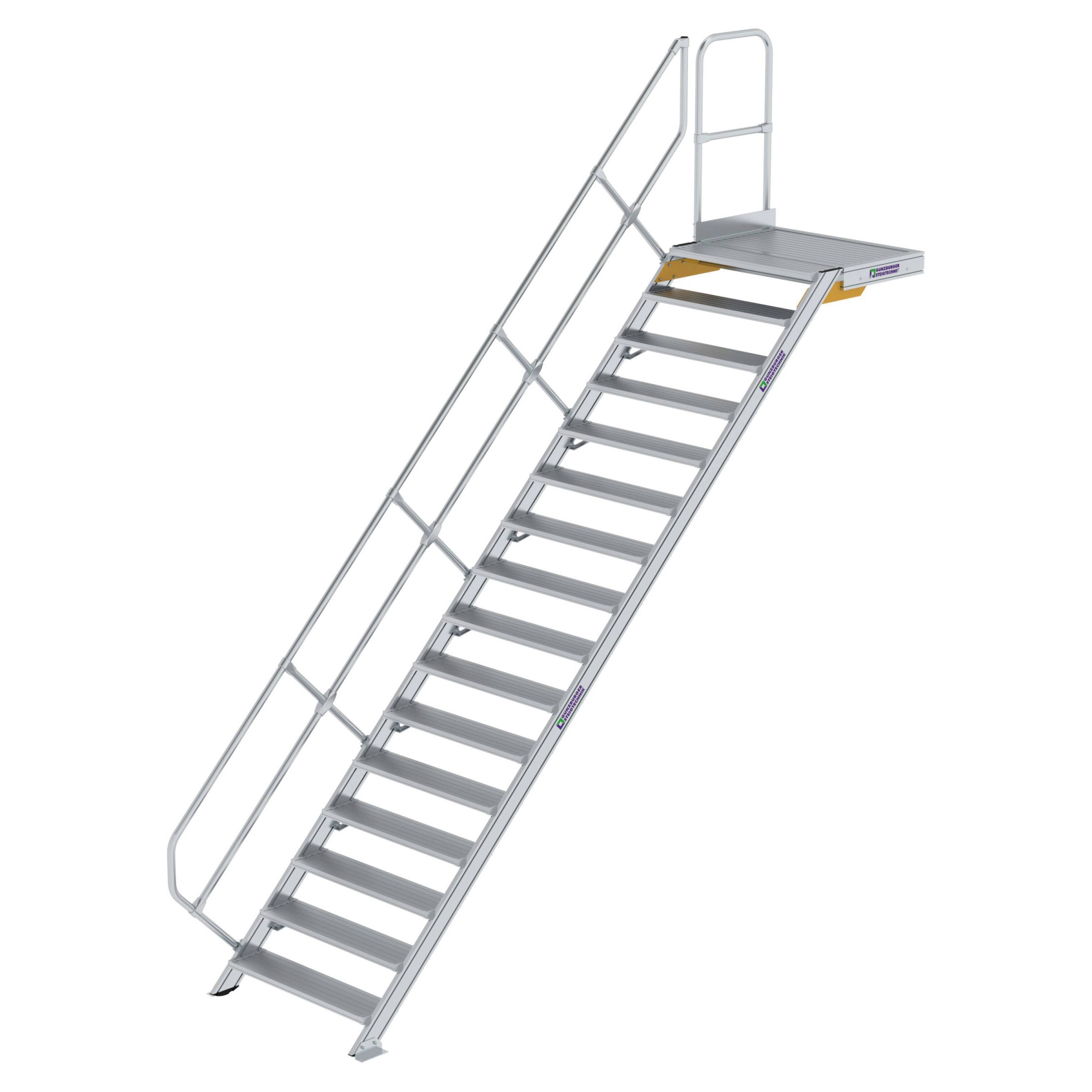 Aluminium-Treppe mit Plattform, 45°, Stufenbreite 1000 mm, 5 Stufen