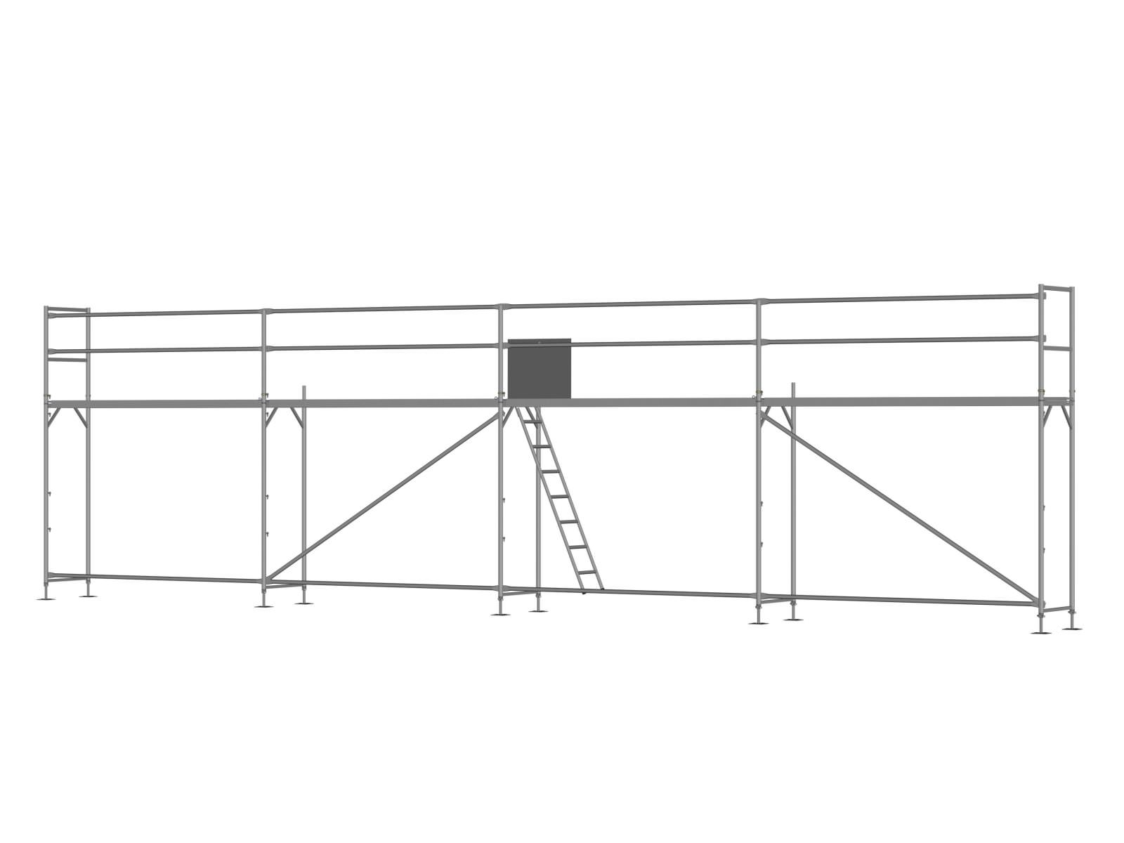 Alu Traufseitengerüst 48 qm - 3,0 m Felder - 12 m lang - 4 m Arbeitshöhe - Basis-Gerüst inkl. Aufstieg & Befestigung