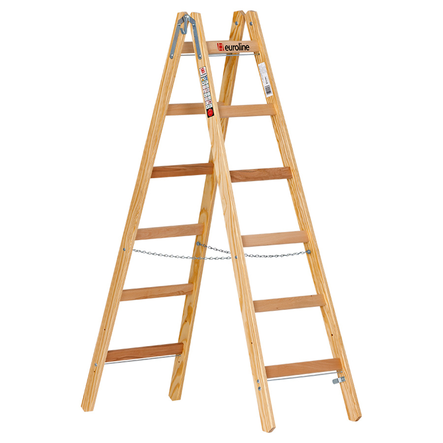 Holz-Sprossenstehleiter mit Eimerhaken, 2 x 5 Sprossen