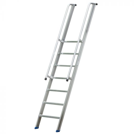 Stufenanlegeleiter 60 cm breit, mit Handlauf und Überstieg, 6 Stufen