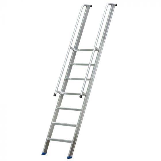 Stufenanlegeleiter 60 cm breit, mit Handlauf und Überstieg, 6 Stufen