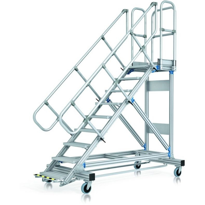 Plattformtreppe, fahrbar mit ZARGES ERGO-Stop, 600mm, 45°, 5 Stufen