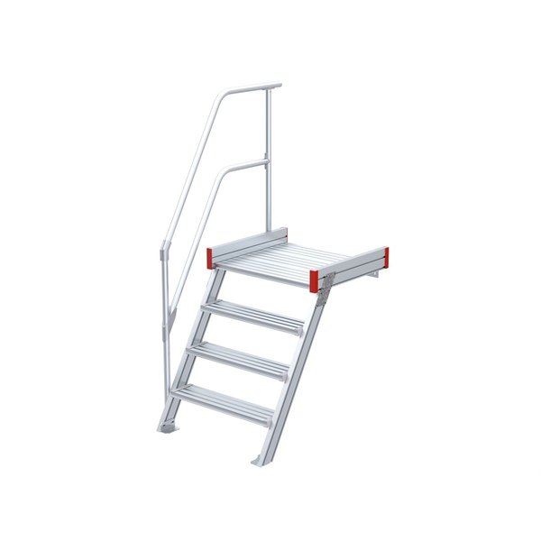 Podesttreppe, 60° Steigwinkel, 1000 mm Stufenbreite, Alu gerieft, 4 Stufen