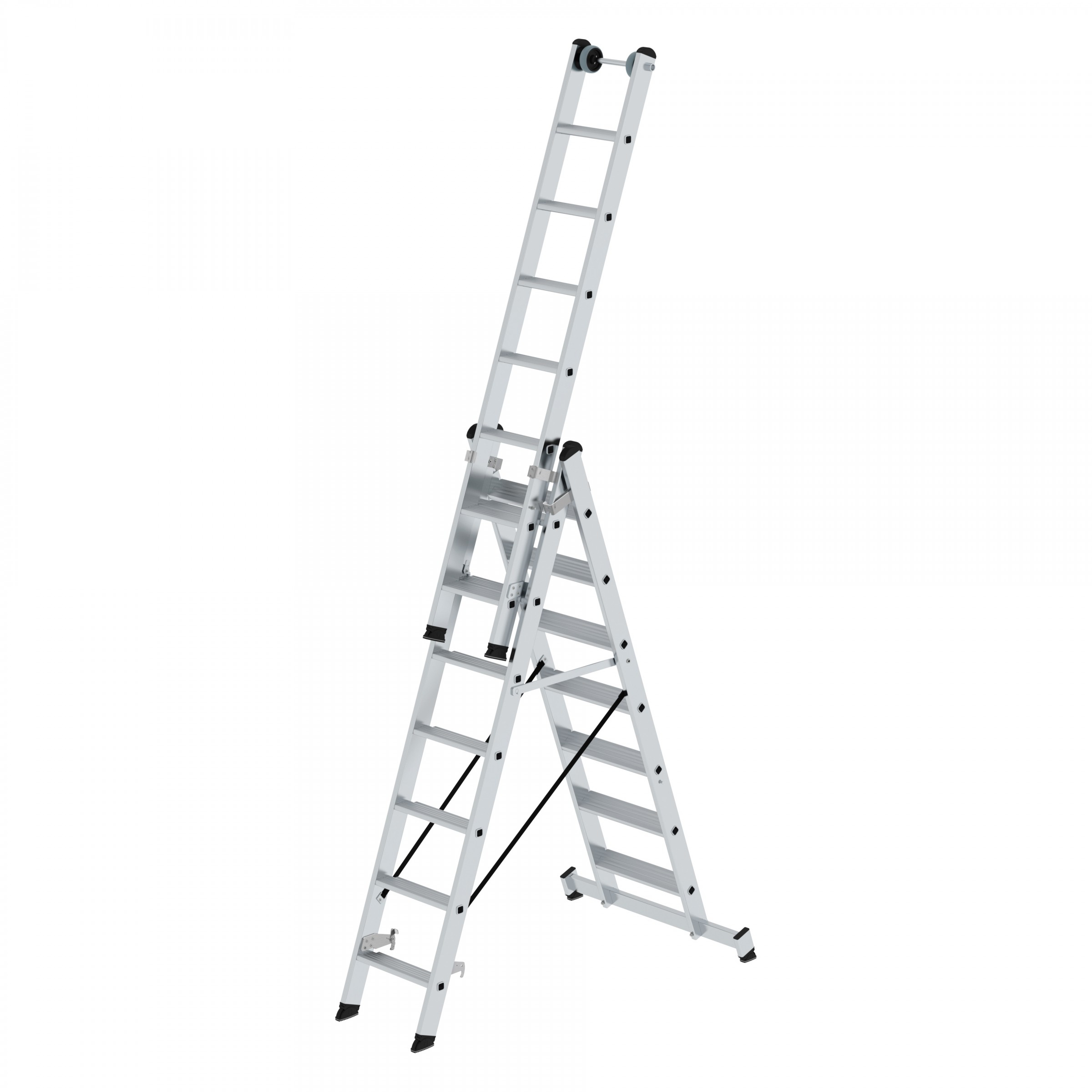 Stufen-Mehrzweckleiter 3-teilig mit nivello®-Traverse , 3X7 Stufen Stufen-Mehrzweckleiter 3-teilig mit nivello®-Traverse, 3x8 Stufen