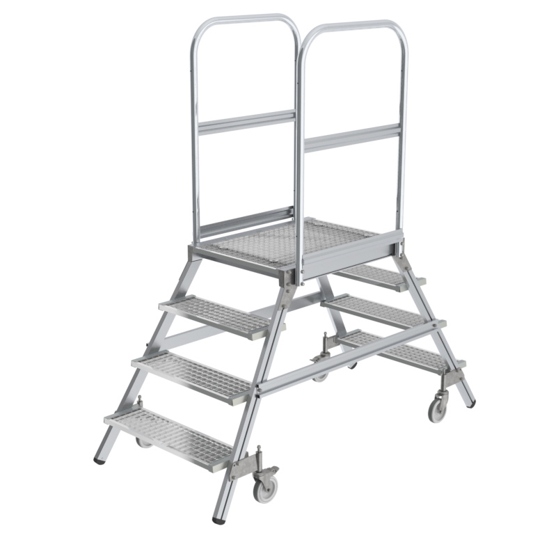 Aluminium-Podestleiter, beidseitig begehbar, 2x8 Stufen Aluminium-Podestleiter, beidseitig begehbar, 2x8 Stufen
