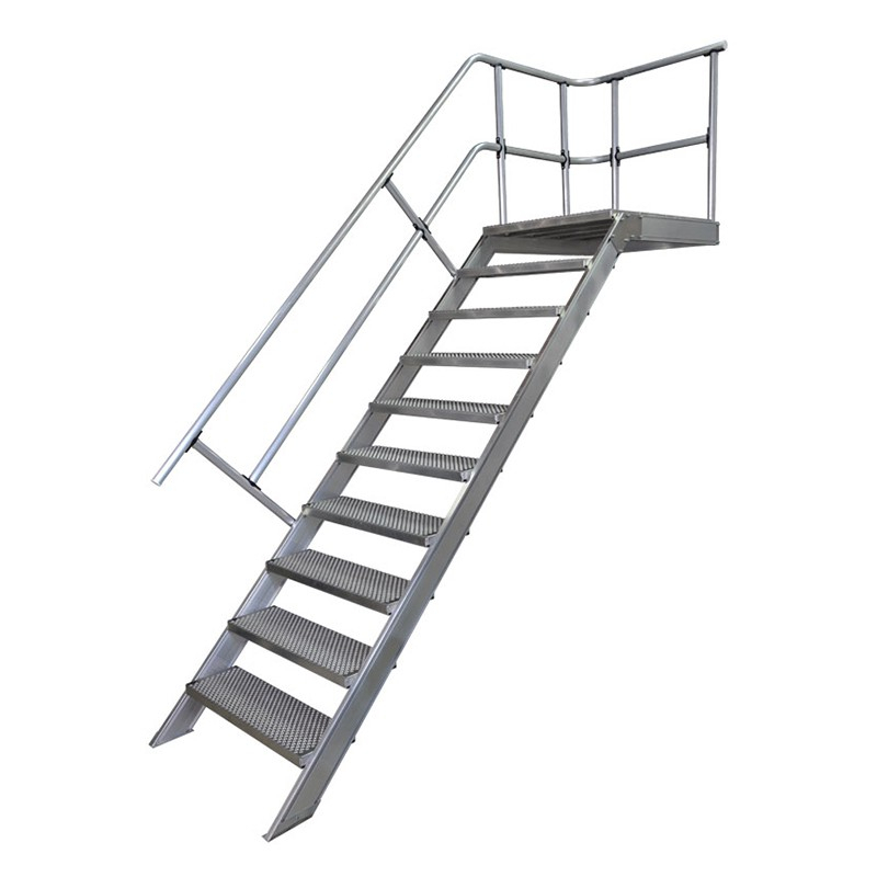 Treppe mit Podest, einseitigem Handlauf und Alu Lochblech-Stufen - 4 Stufen
