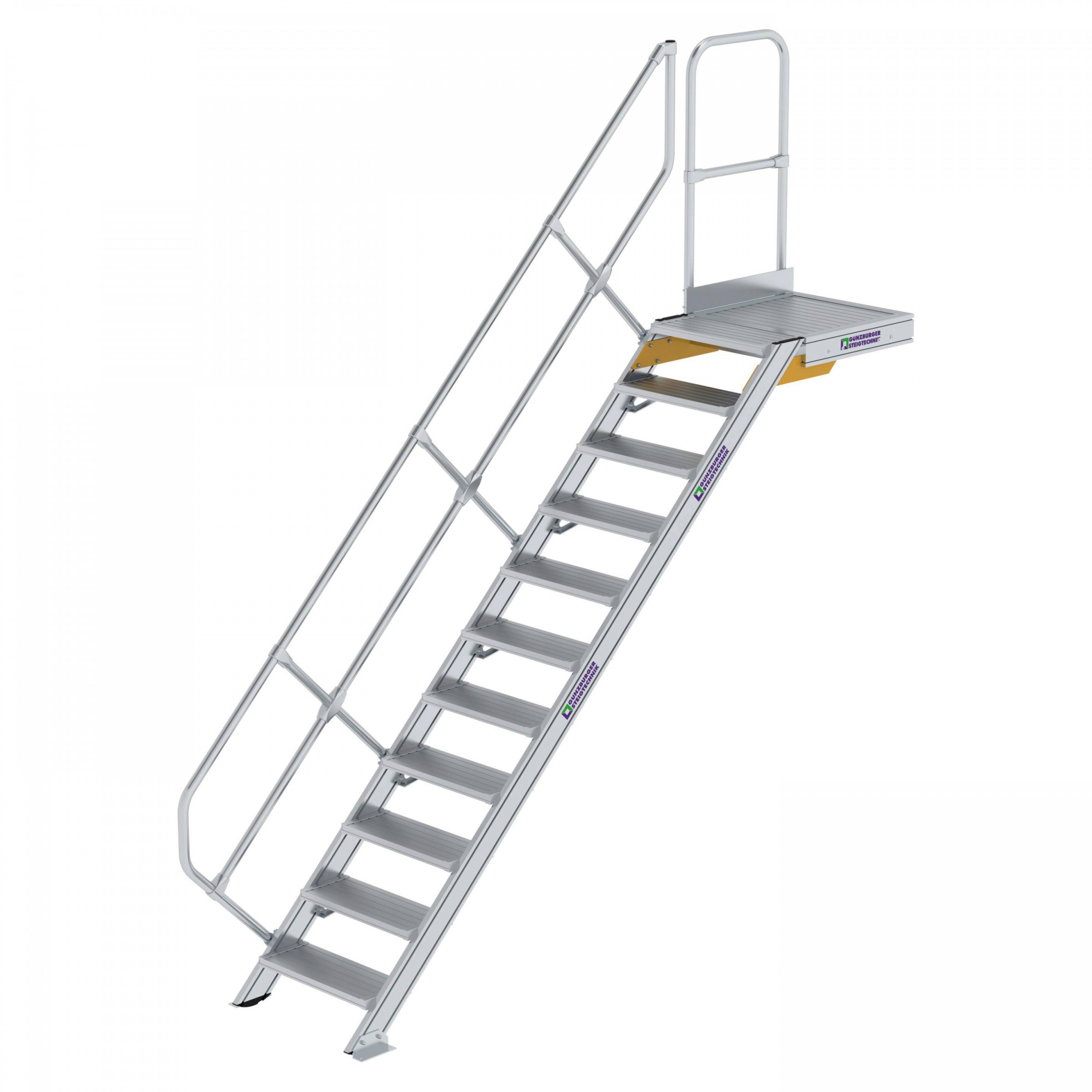 Aluminium-Treppe mit Plattform, 45°, 18 Stufen