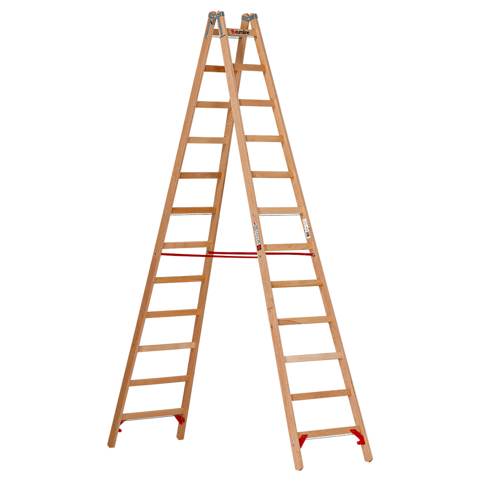Holz-Sprossenstehleiter mit Eimerhaken, 2 x 5 Sprossen