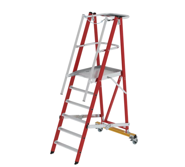 Plattformleiter GFK/ALU klappbar und fahrbar mit GFK-Handlauf, 5 Stufen