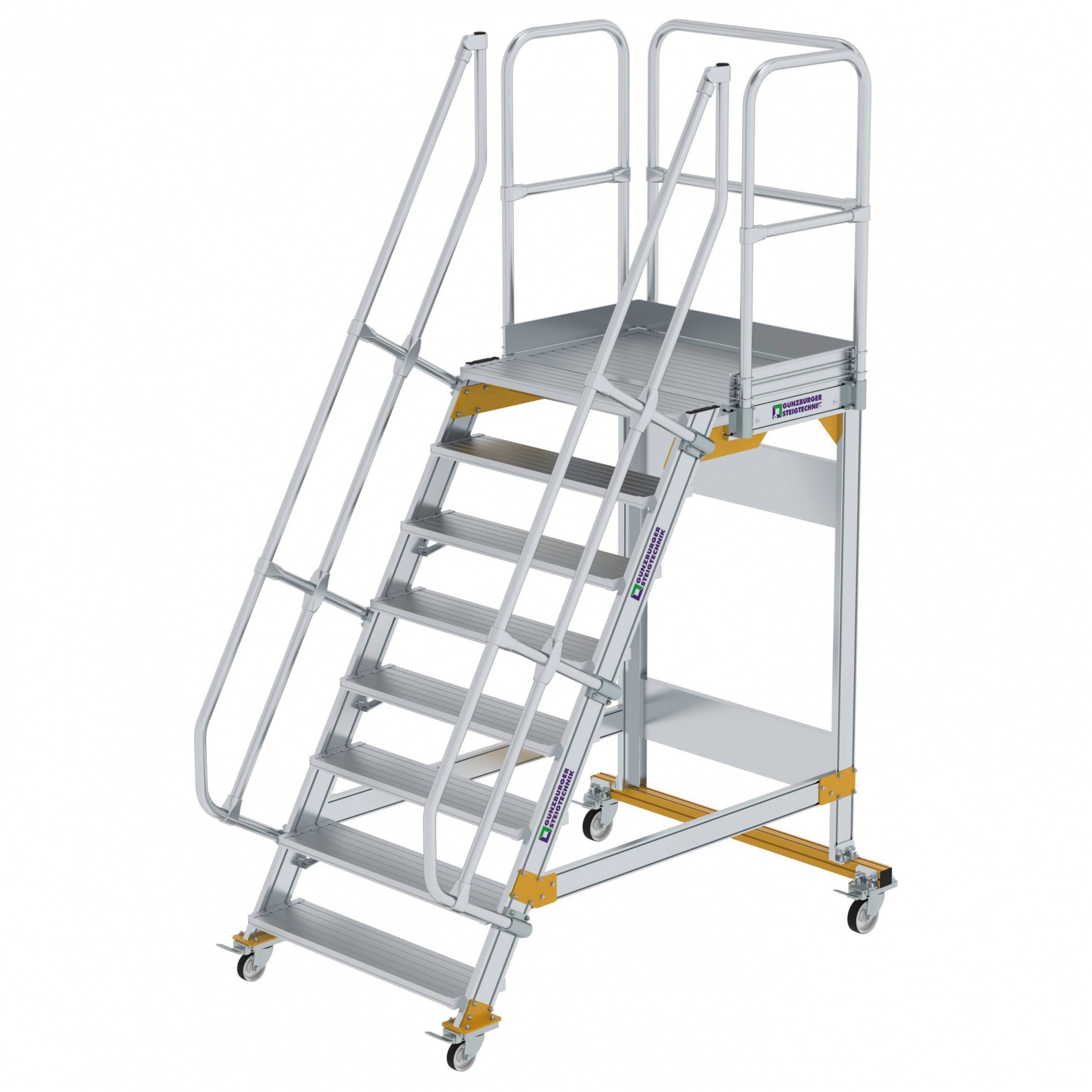 Aluminium-Plattform-Treppe fahrbar 60°, Stufenbreite 1000 mm, 16 Stufen
