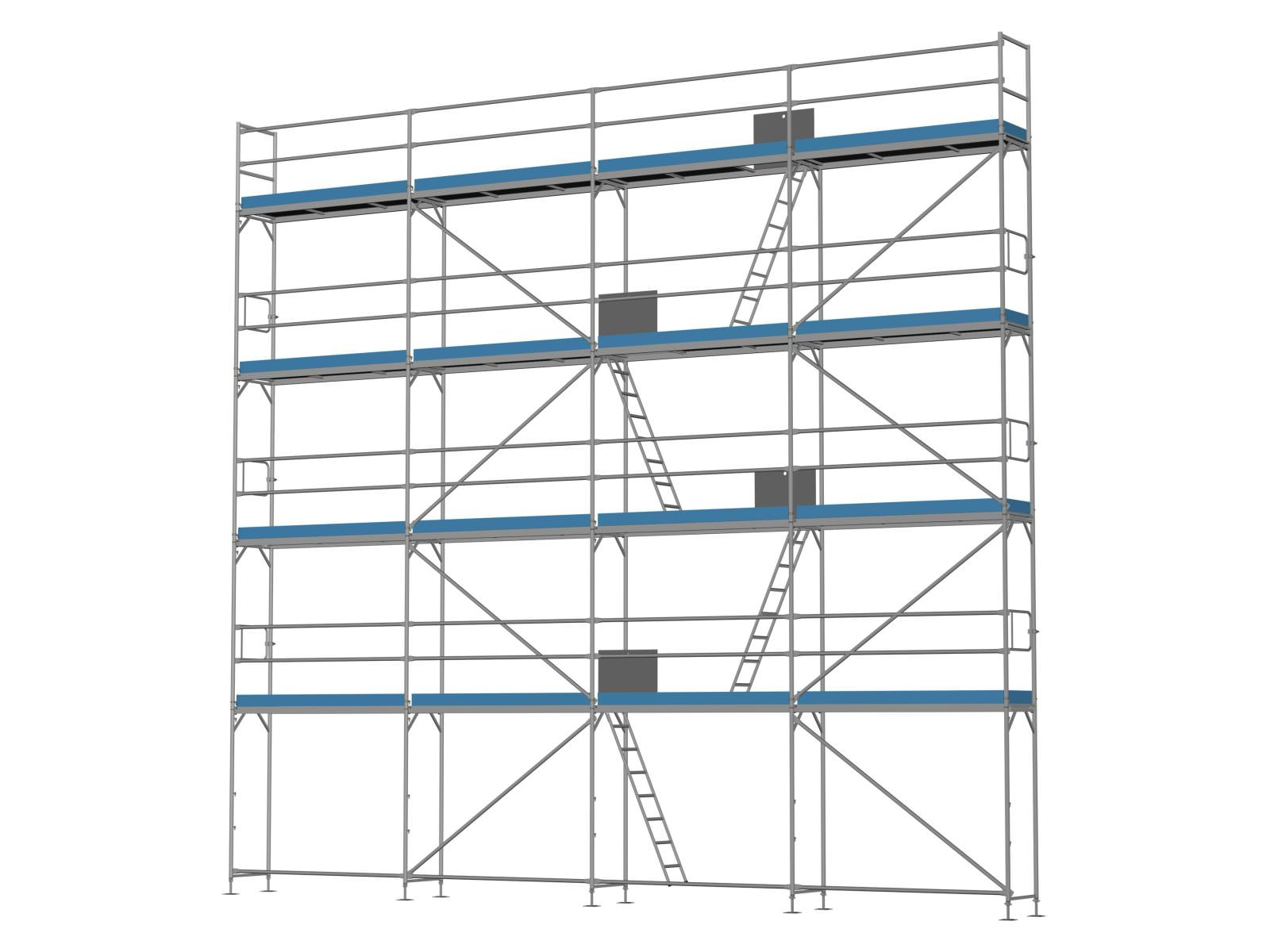 Stahl Traufseitengerüst 100 qm - 2,5 m Felder - 10 m lang - Arbeitshöhe - Komplettpaket