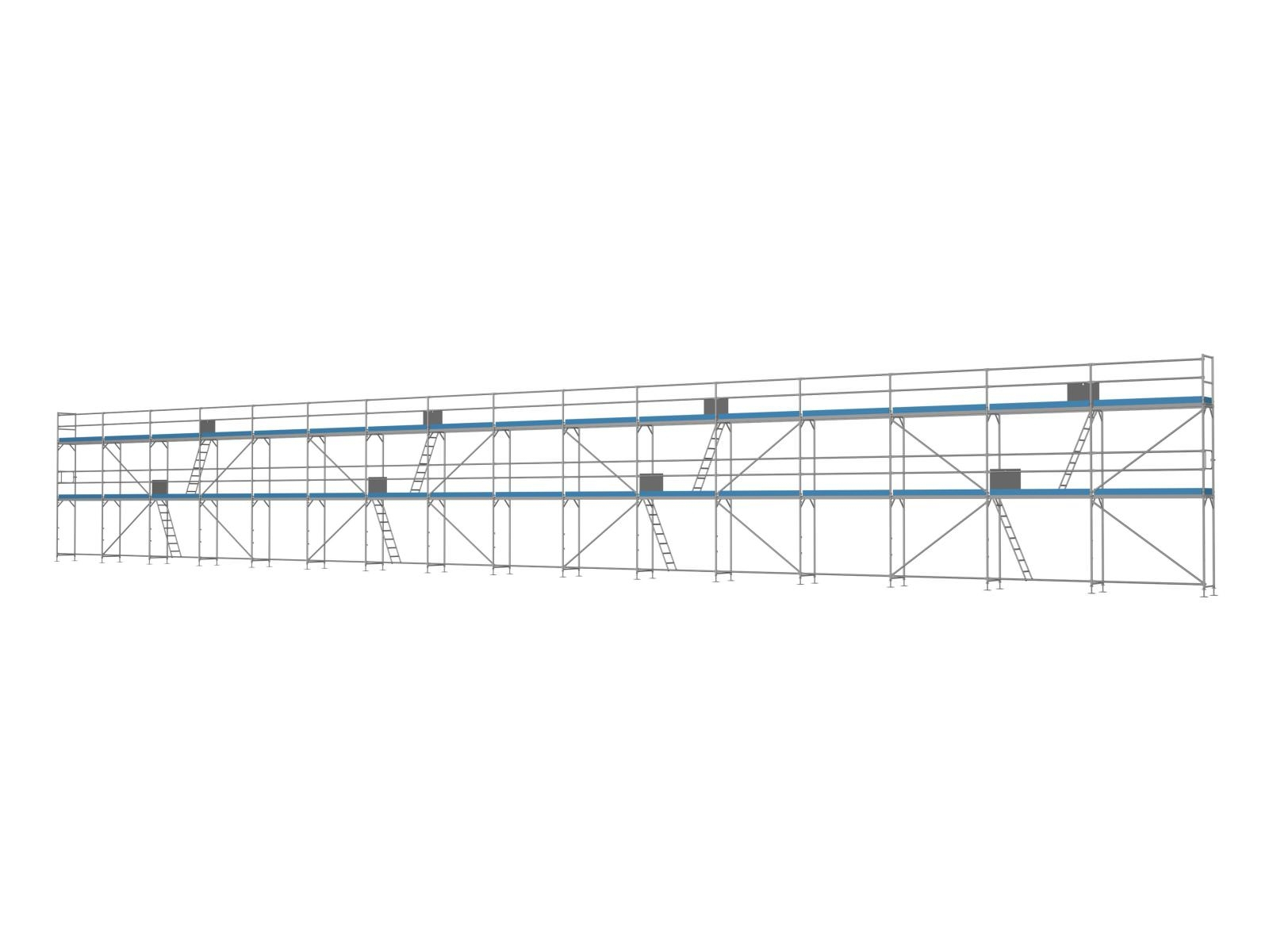 Alu Traufseitengerüst 240 qm - 2,5 m Felder - 40 m lang - 6 m Arbeitshöhe - Komplettpaket
