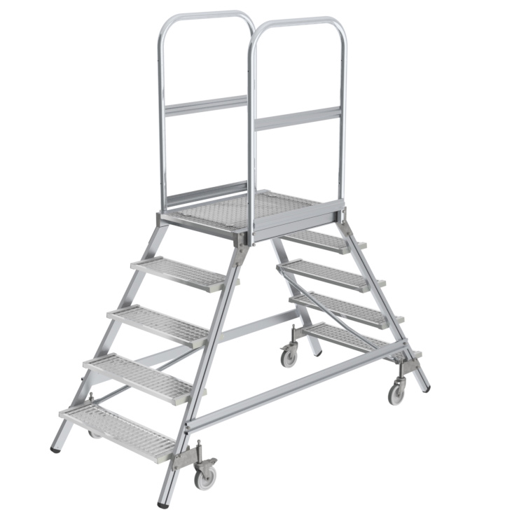 Aluminium-Podestleiter, beidseitig begehbar, 2x8 Stufen Aluminium-Podestleiter, beidseitig begehbar, 2x8 Stufen