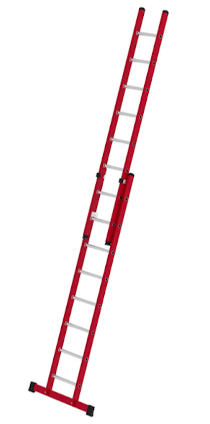 Sprossen-Schiebeleiter, 2-teilig GFK/ALU mit Standard Traverse, 2x8 Sprossen