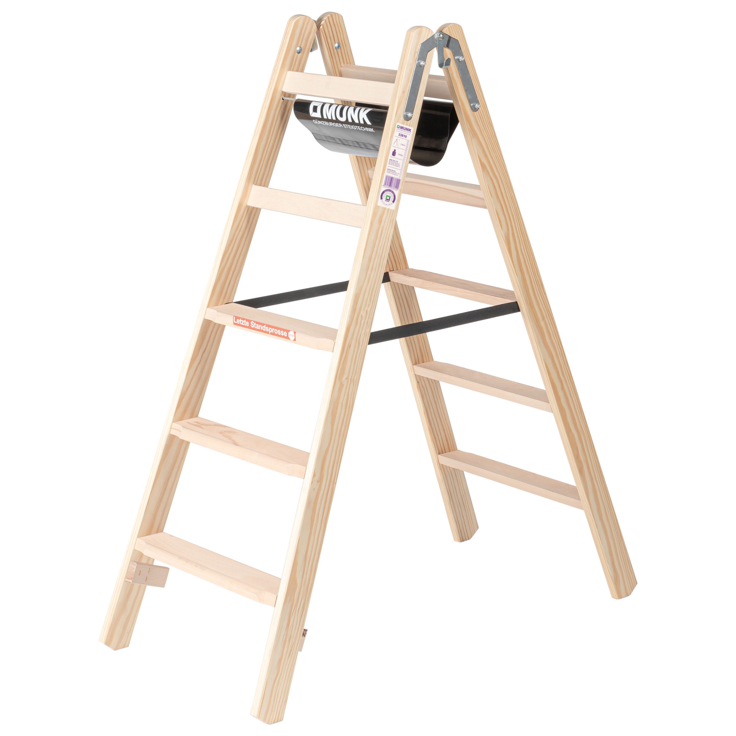 Stufen-Stehleiter, beidseitig begehbar Holz, 2x3 Stufen Stufen-Stehleiter, beidseitig begehbar Holz, 2x3 Stufen