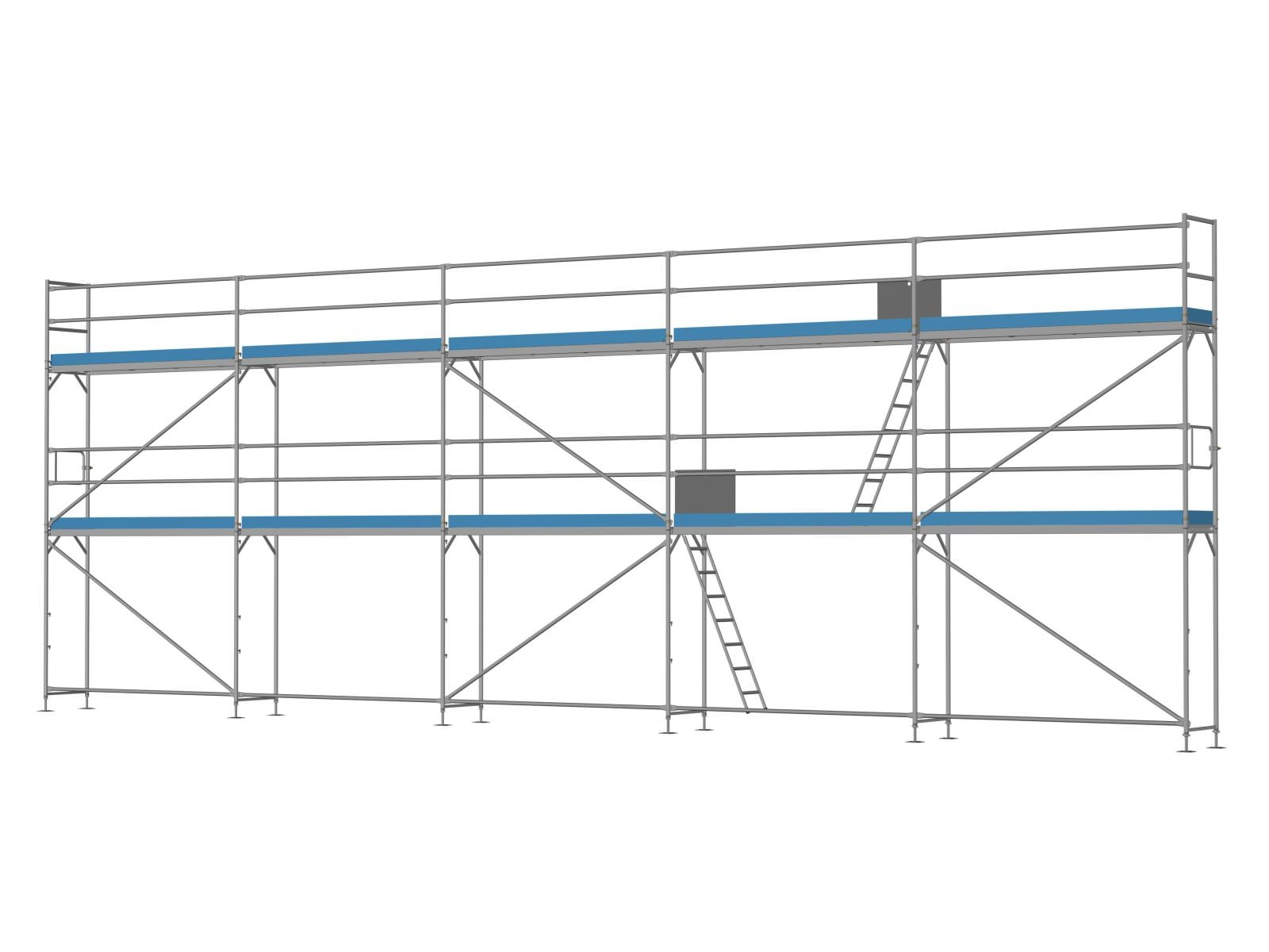 Alu Traufseitengerüst 90 qm - 3,0 m Felder - 15 m lang - 6 m Arbeitshöhe - Komplettpaket