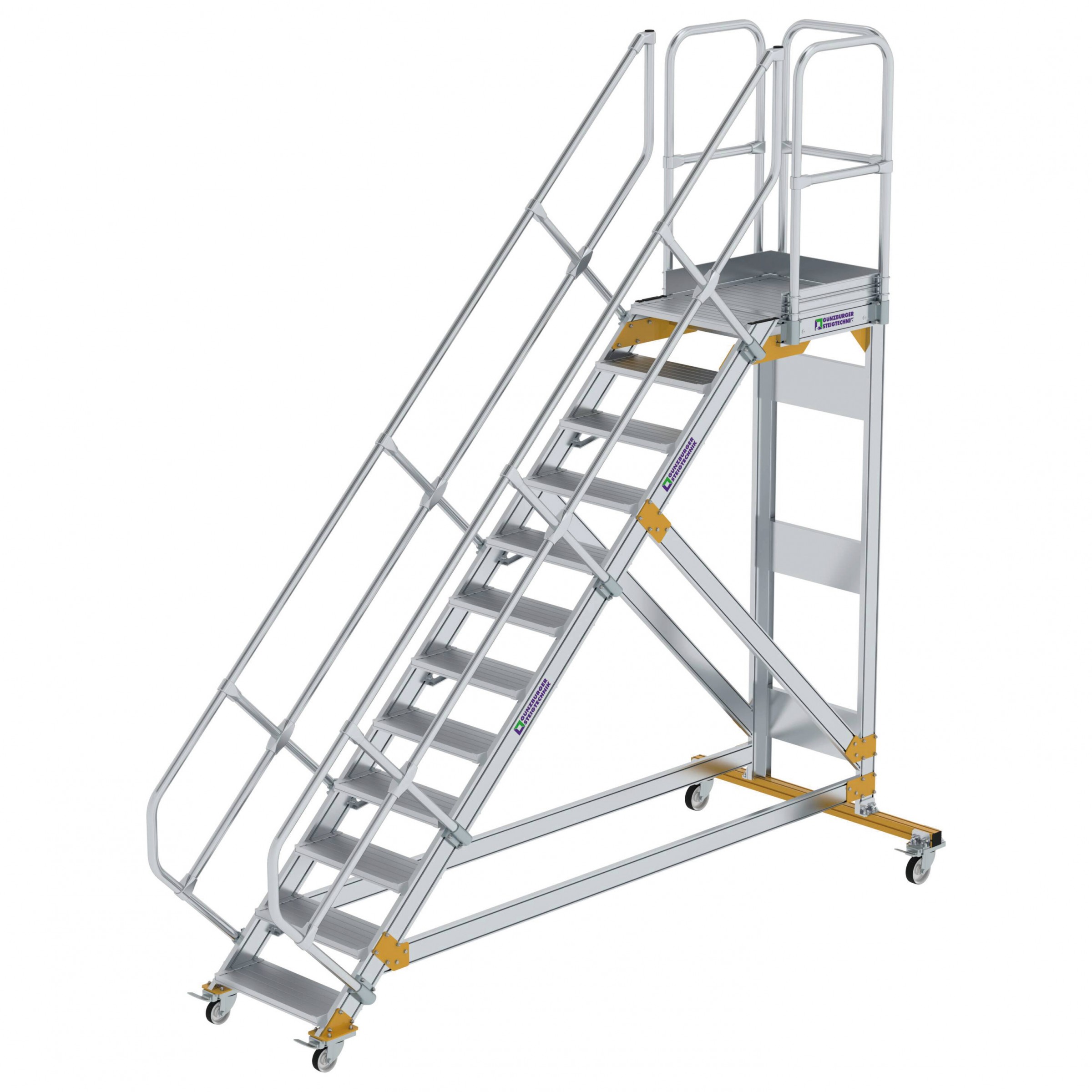 Aluminium-Plattform-Treppe fahrbar 45°, Stufenbreite 600 mm, 4 Stufen