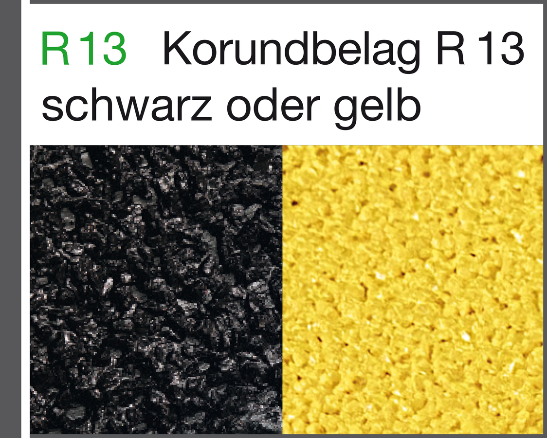 Mehrpreis pro Stufenbelag Korundbelag R 13 schwarz oder gelb, Breite 1000 mm 