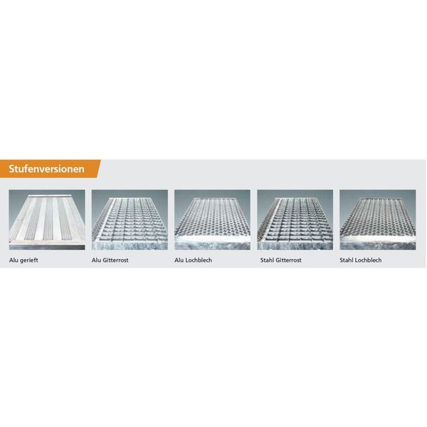 Euroline Wartungsbühne, Steigwinkel 45°, Stufenbreite 1000 mm, 12 Stufen