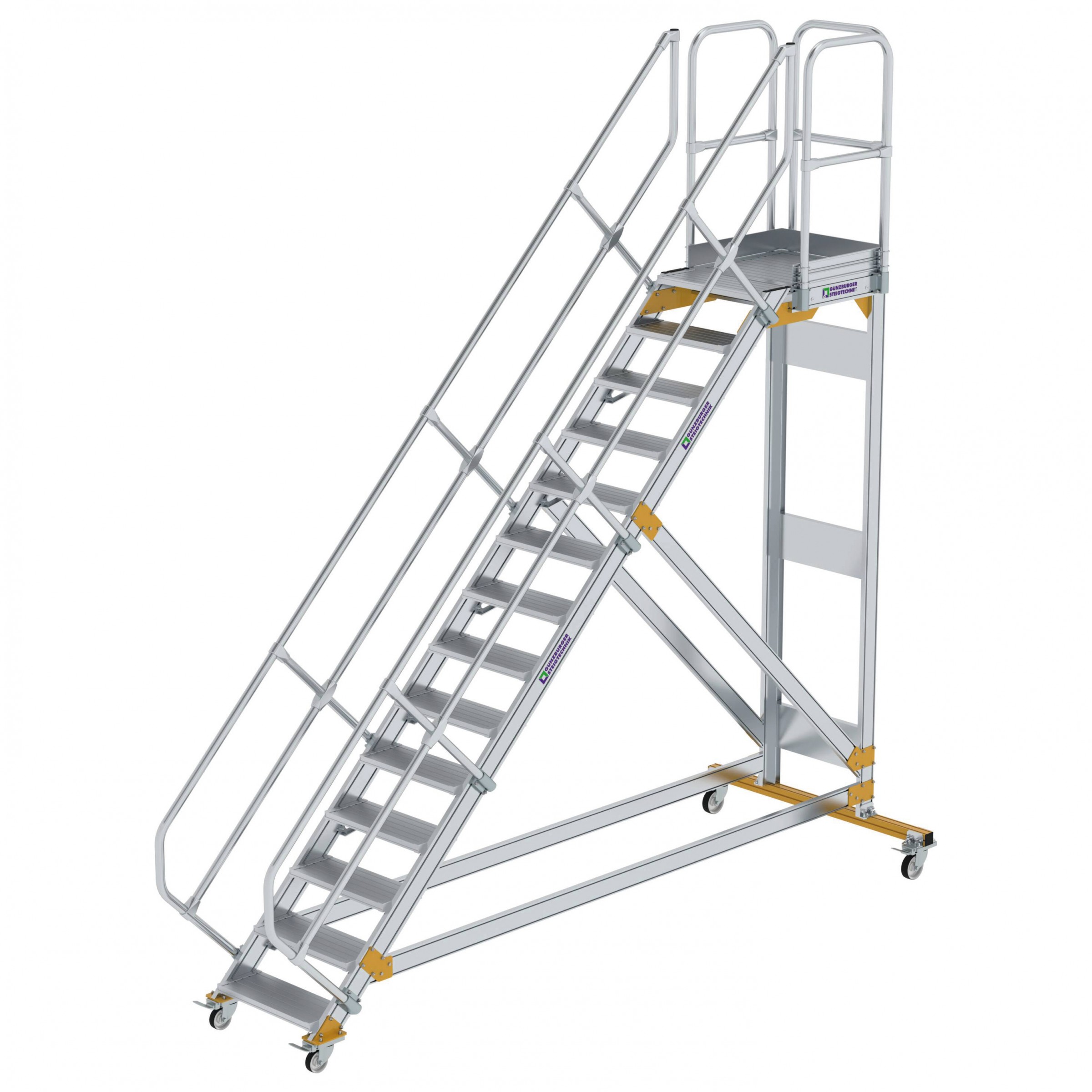 Aluminium-Plattform-Treppe fahrbar 45°, Stufenbreite 600 mm, 4 Stufen