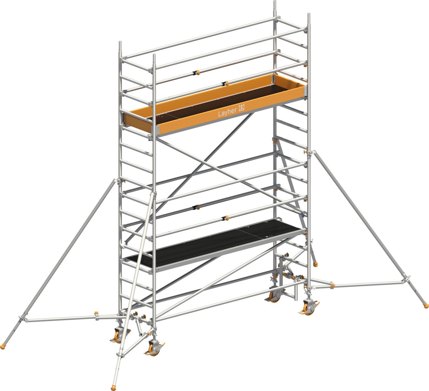 Uni Standard P2 mit Uni Telegeländer und Gerüststützen, Standhöhe 9,20 m