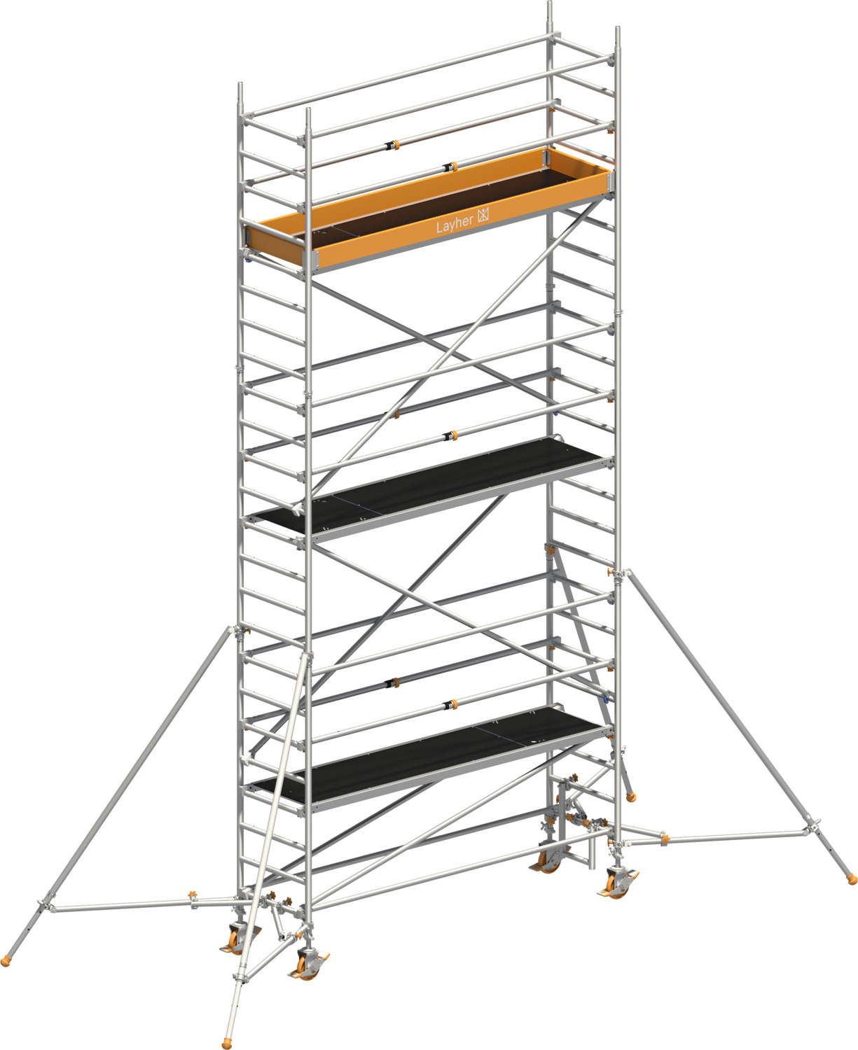 Uni Standard P2 mit Uni Telegeländer und Gerüststützen, Standhöhe 9,20 m