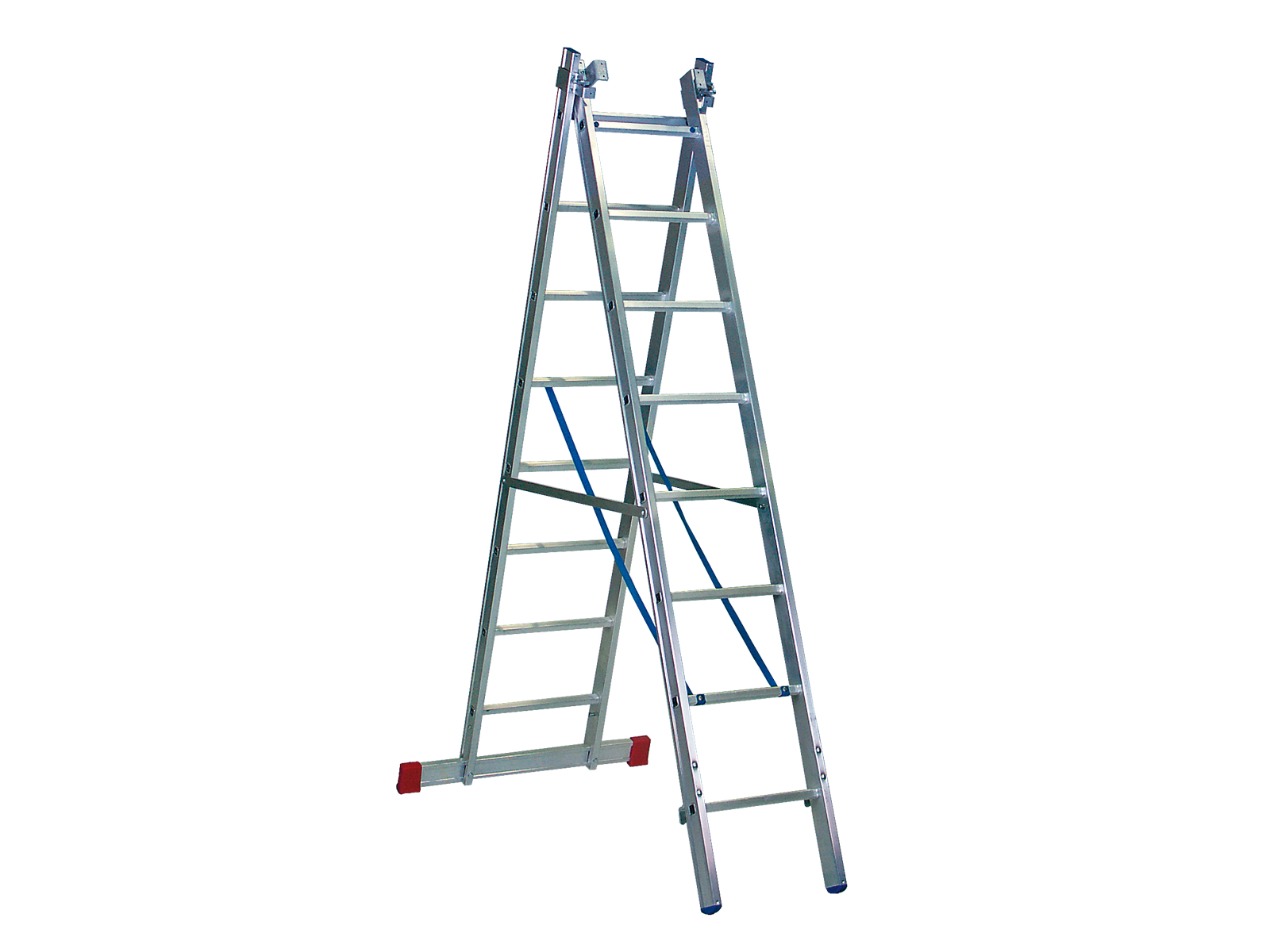 Mehrzweckleiter "Handwerkerausführung plus" 3-teilig, 41/47/53 cm breit mit Aussteifungsstreben an den Leiternteilen und an den Traversen, 3x10 Sprossen