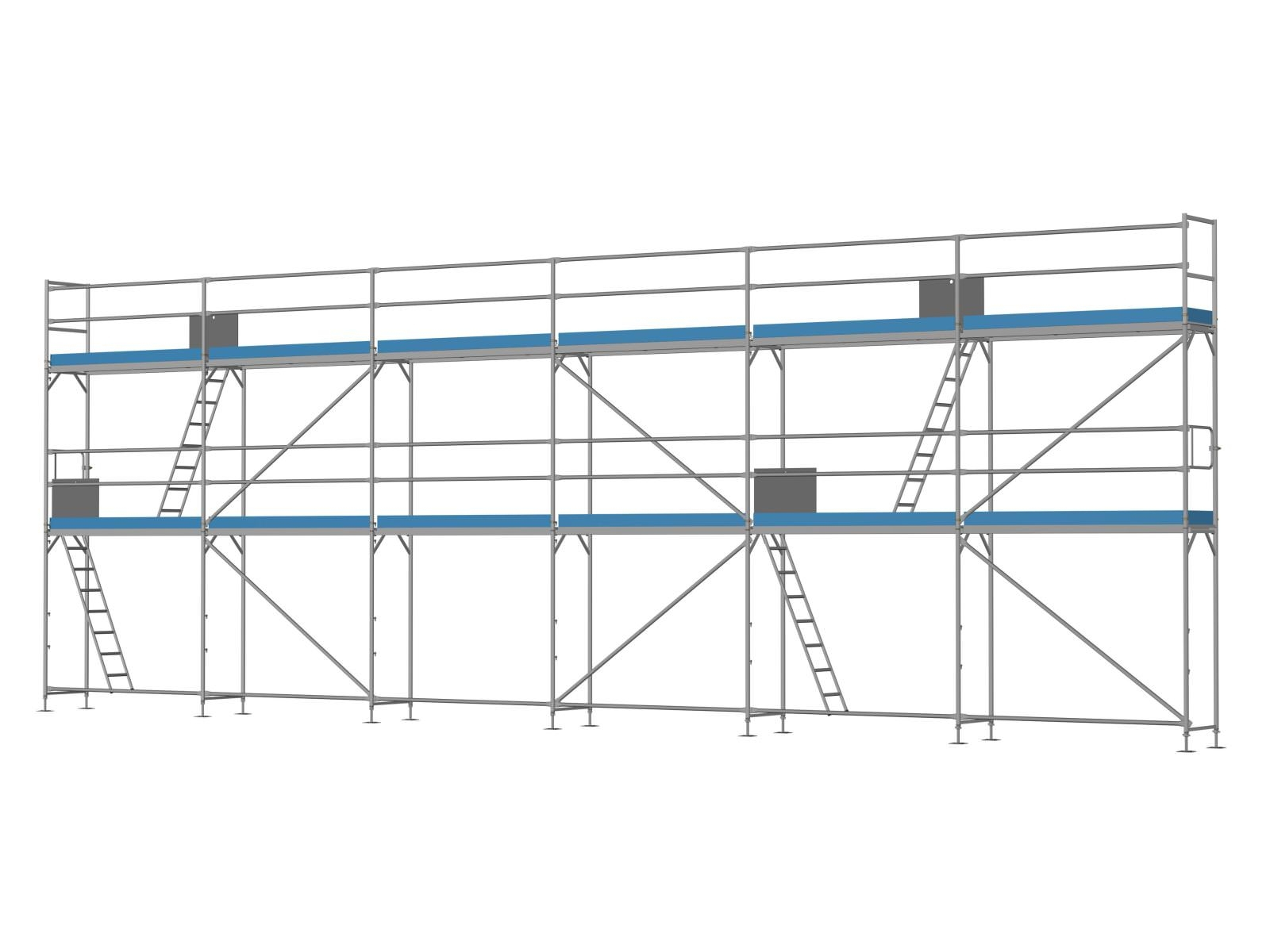 Stahl Traufseitengerüst 90 qm - 2,5 m Felder - 15 m lang - 6 m Arbeitshöhe - Komplettpaket