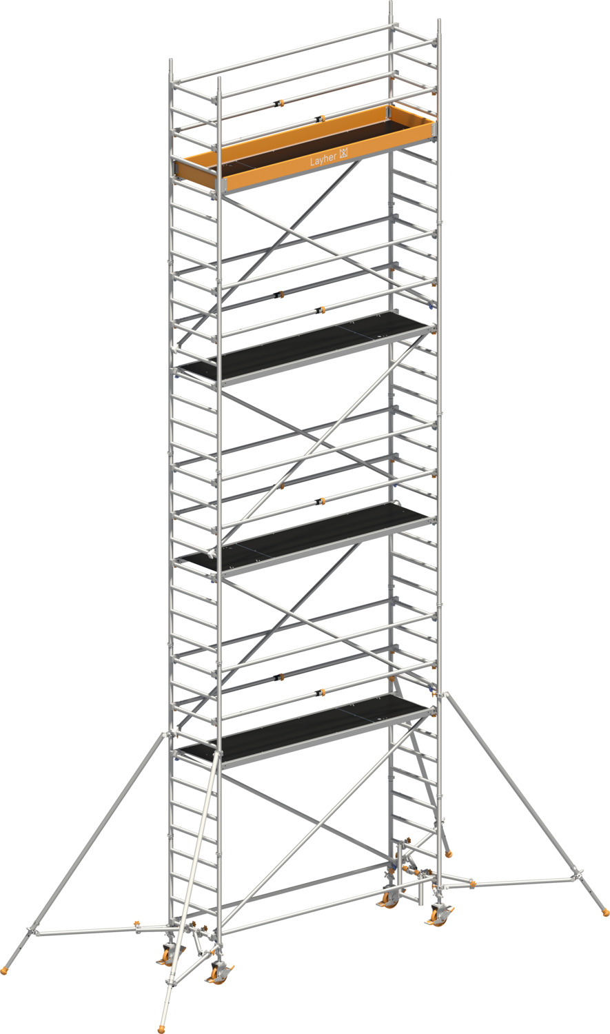 Uni Standard P2 mit Uni Telegeländer und Gerüststützen, Standhöhe 9,20 m