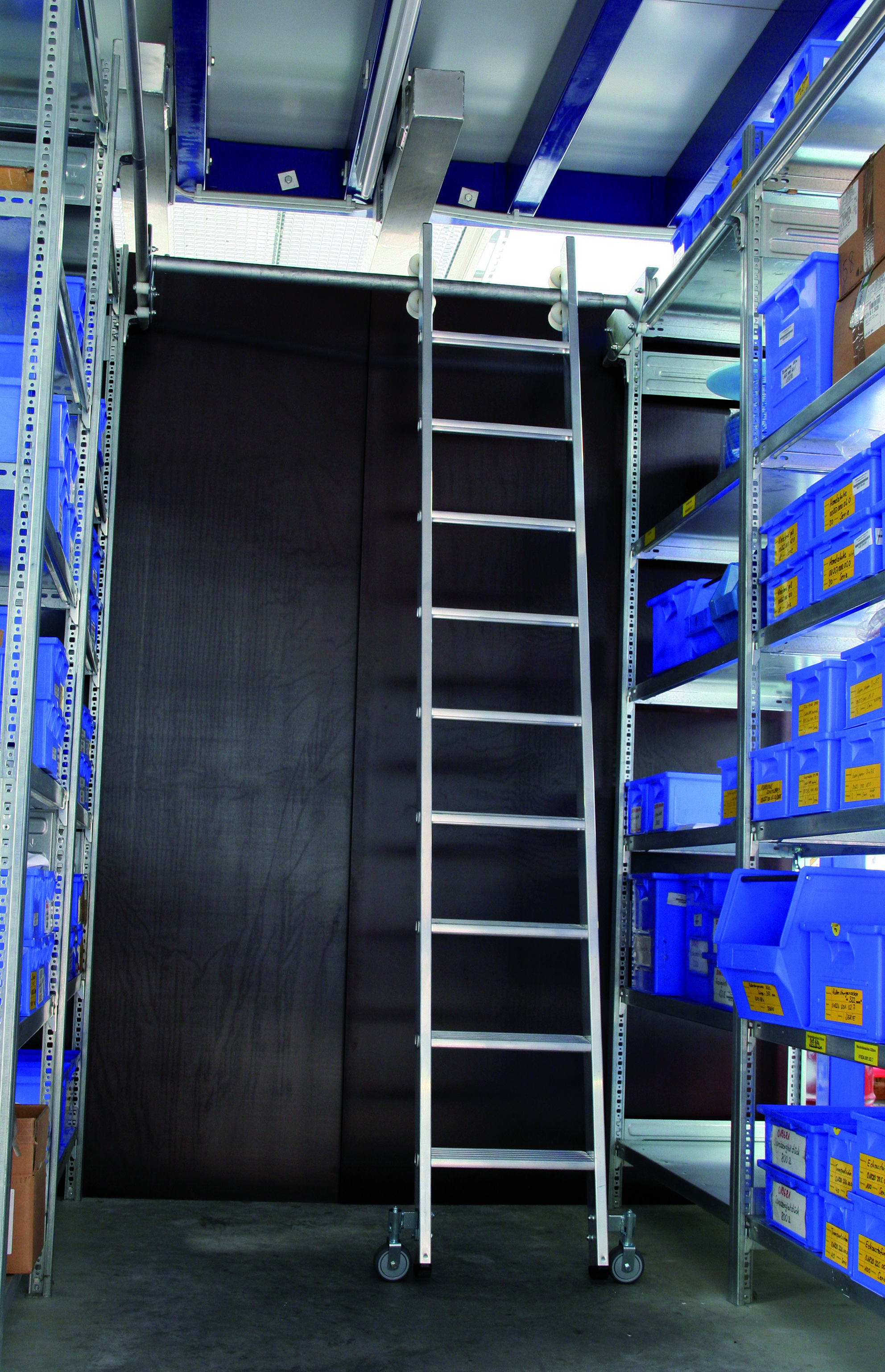 Aluminium-Regalleiter für Doppelregal, drehbar, G-44506X Aluminium-Regalleiter für Doppelregal, drehbar, 9 Stufen