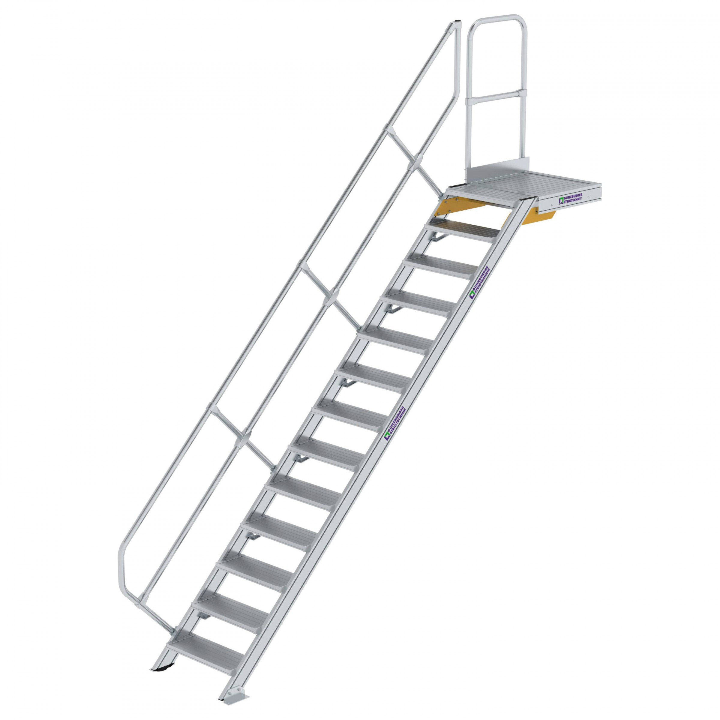 Aluminium-Treppe mit Plattform, 45°, 18 Stufen
